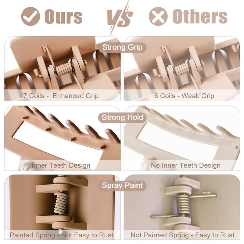 TOCESS 4.33 Inch Big Claw Clips 8 Pack, Matte Finish Large Neutral Color Hair Claw for Thick, Curly, Long, Wavy Hair, Non-slip Square Bulk Hair Clips for Women & Girls - Image 2